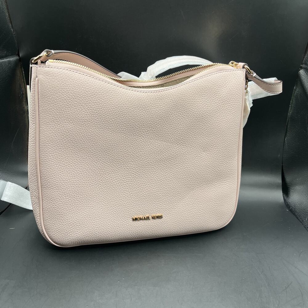 Michael Kors Nayla Medium Satchel Pebble Leather Crossbody Bag Pink Blossom/gold - Picture 9 of 9